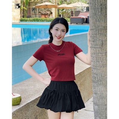 Chân váy nữ Twentyfive dáng bom, cạp chun co giãn phối nơ xinh xắn 6669