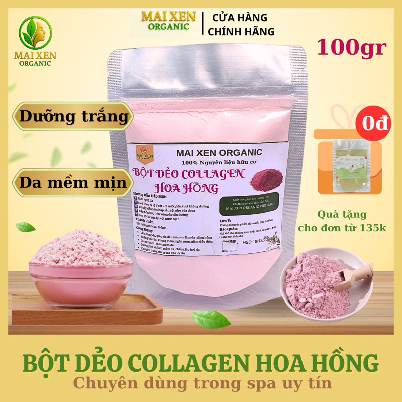 [100gr] Bột Mặt Nạ Dẻo Collagen Hoa Hồng Cao Cấp (Mask dẻo) - Dưỡng trắng, giảm mụn, giảm nám, tàn nhang, chống lão hoá