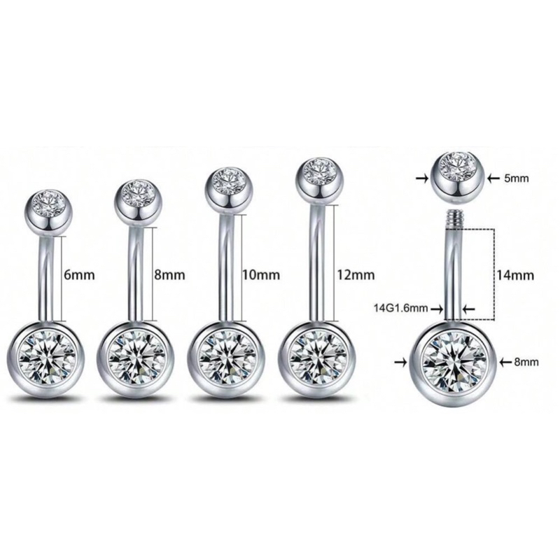 Khuyên Rốn Đá Trắng Basic Thép Y Tế Không Rỉ