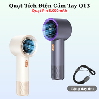 Quạt tích điện - Quạt Mini Cầm Tay Tích Điện Pin Trâu 199 Cấp Độ Gió Có Màn Hình Led Hiển Thị, Cổng Sạc TypeC Q13