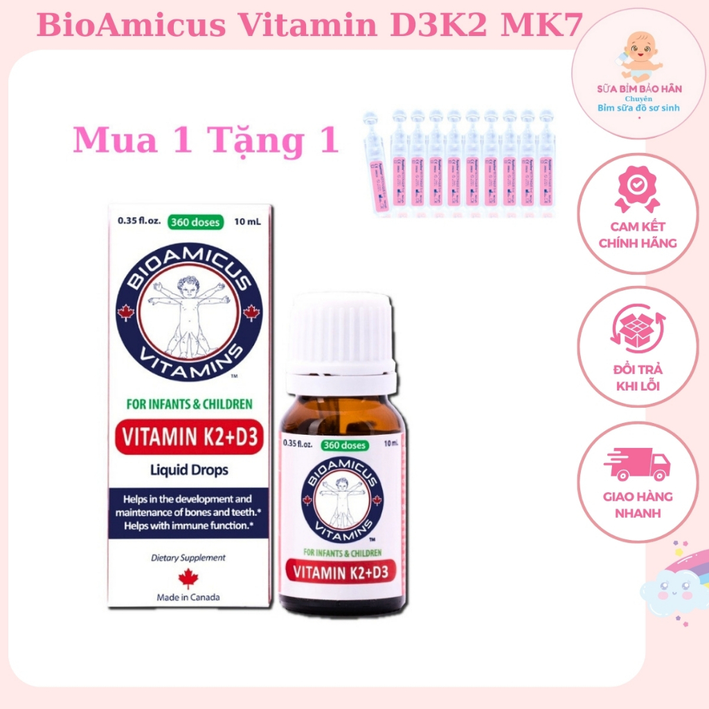 BioAmicus Vitamin D3K2 giúp trẻ phát triển chiều cao - Vitamin D3K2 MK-7 Cho Trẻ Lọ 10mL