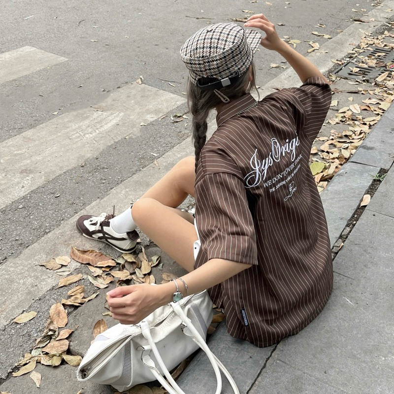 Somi tay lỡ unisex ORIGINAL Sọc màu TRẮNG/ĐEN/NAVY 🖤 Nam nữ Unisex Áo Somi Form rộng style Ulzzang | BigBuy360 - bigbuy360.vn