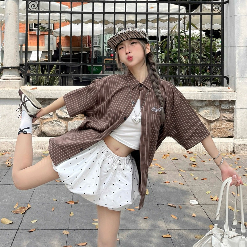 Somi tay lỡ unisex ORIGINAL Sọc màu TRẮNG/ĐEN/NAVY 🖤 Nam nữ Unisex Áo Somi Form rộng style Ulzzang