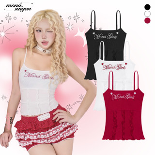 Áo hai dây nữ MONÁ ôm body chất lưới dẻo thêu Moná Girls - DANBI TOP