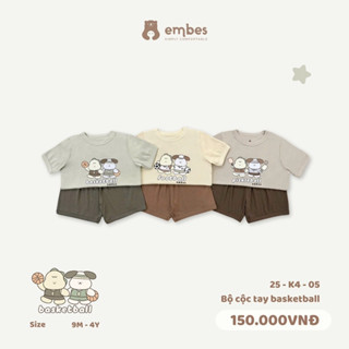 Bộ cộc tay Basketball Embes chất cotton co giãn cho bé trai. Bộ cộc tay bé trai BEO.Kids