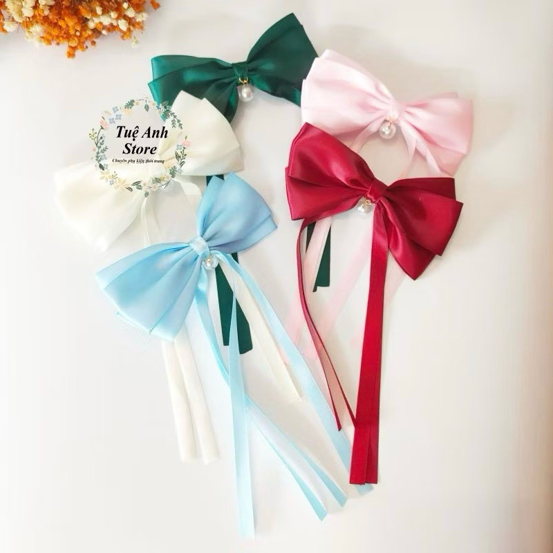 B422 Cặp tóc nơ satin dáng thả thời trang