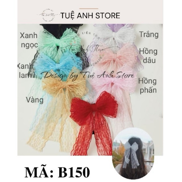 B150 - Cặp tóc nơ ren trắng tiểu thư