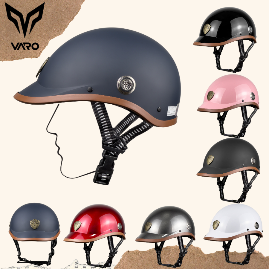 Mũ Bảo Hiểm Nửa Đầu Mỏ Liền VARO SHAPE Có Lỗ Thông Gió Phong Cách Nhật Bản Freesize Vòng Đầu 54-59cm