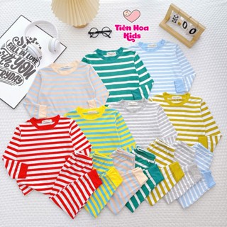   Bé 7-40kg  Bộ Dài tay Thun Lạnh Sọc Dệt Mềm Mịn Mát Cho Bé Trai Bé Gái Mặc Ngủ Đi Chơi 