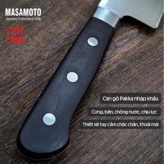 Dao thái thịt cá Nhật cao cấp Masamoto Gyuto 200mm - Cán gỗ Pakka, thép Carbon cao cấp AUS8 (MoV) Molybdenum Vanadium