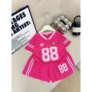 Bộ đồ thể thao năng động cổ tim in số 88 phối viền cho bé gái 9-43kg