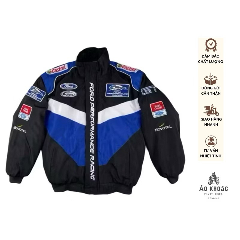 Áo khoác Dù Ford in 2 lớp dày dặn có đệm cotton , áo khoác biker racing touring