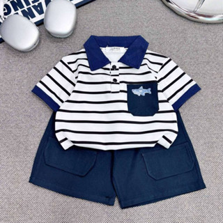 [Mua 2 Bộ Tặng Kính] Đồ Bộ Bé Trai Polo Cá Mập Vải Cotton Quần Kaki Xanh Co Giãn 4 Chiều Hà Duyên Kids
