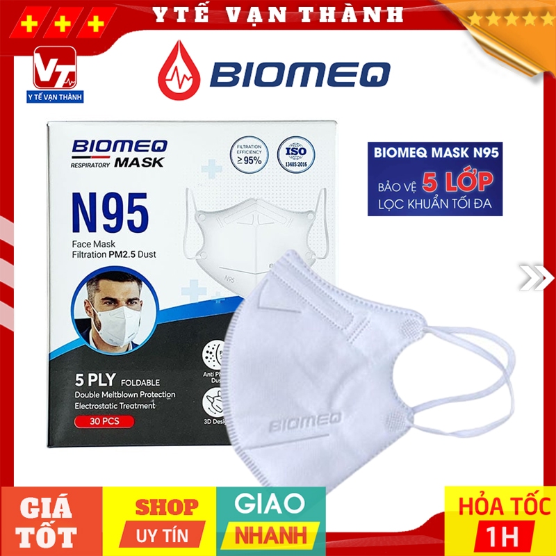 ✅ Khẩu Trang 3D N95 Biomeq MASK 5 Lớp (Hộp 30 Cái) | Lọc Bụi PM2.5 Siêu Mịn 95% -VT0847