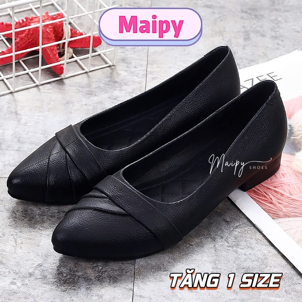  Giày búp bê nữ nhựa dẻo MAIPY G055 Giày nữ đi mưa mũi nhọn cao 2cm cao su êm chân đi làm công sở Đen 