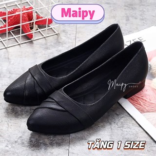  Giày búp bê nữ nhựa dẻo MAIPY G055 Giày nữ đi mưa mũi nhọn cao 2cm cao su êm chân đi làm công sở Đen 