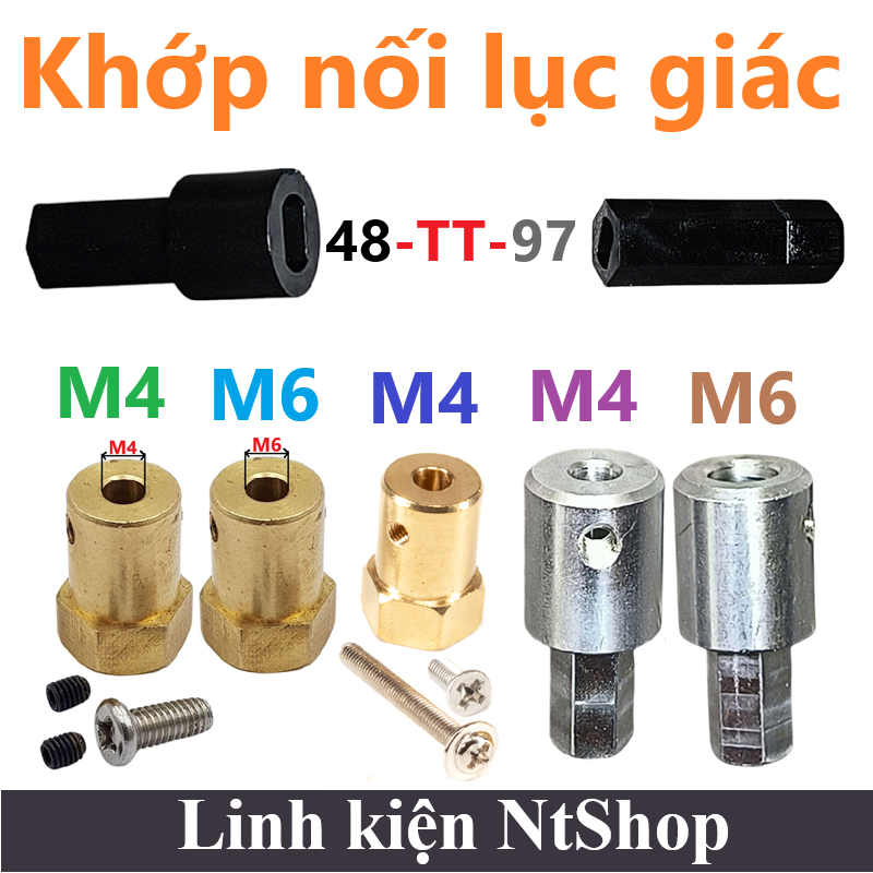 Khớp nối lục giác M4 / M6 / Trục TT 48 / 97 dùng cho bánh xe 65mm / Bánh xe Mecanum