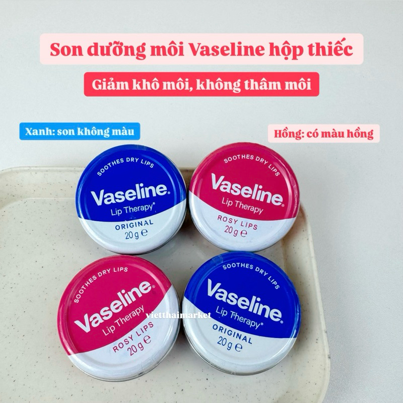 Son Dưỡng Vaseline Hộp Thiếc Có Không Màu Hồng Xanh Dưỡng Ẩm Không Gây Khô Môi Giảm Thâm Vasaline Ro