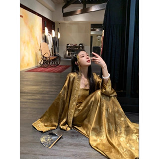 Set đầm cổ trang tiểu thư mỹ nữ phú bà vàng kim