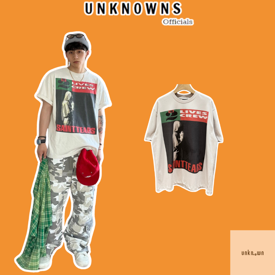Áo tee Saint x Denim Tears Lives Crew - White Graphic Print,Áo thun Saint cao cấp unisex