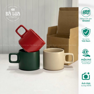 Tách cà phê 260ml quai vuông nhiều màu men lỳ
