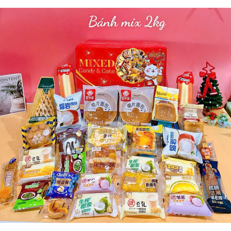 Thùng Bánh Mix Đài Loan(Loại 2kg3) - Bánh bông lan Đài Loan (27-35 bánh) HSD 3-6 Tháng đủ vị thơm ngon