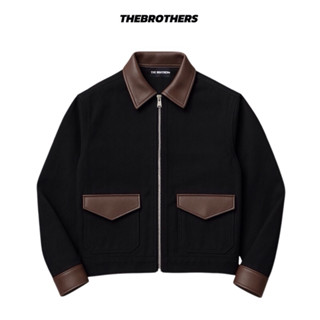 Áo khoác Denim đen phối da nâu Boxy Work Jacket THEBROTHERS form BOXY phong cách vintage