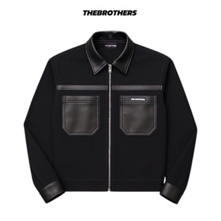 Áo khoác nam form boxy phối da thời trang streetwear - The Brothers jacket đen cá tính