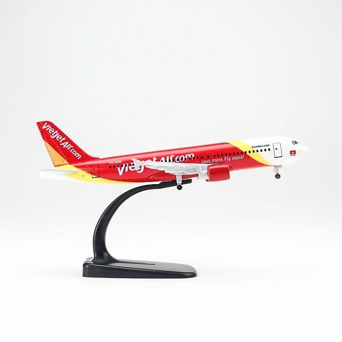 Mô hình máy bay tĩnh Airbus A320 Vietjet 20cm có bánh xe