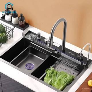 Chậu Rửa Bát 5 Phím 1 Hố Cao Cấp LATO Hiển Thị Nhiệt Độ Phủ Nano Kèm Vòi Lọc Nước Thác Nước Vòi Xịt BH 10 Năm