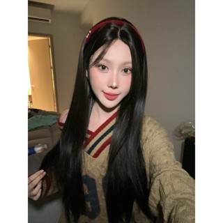  Tóc giả nguyên đầu - Bộ 2 mái thẳng dài 60cm đen tự nhiên 