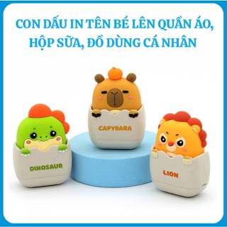 [Tặng Mực] Con Dấu In Tên Bé Lên Quần Áo, Hộp Sữa, Đồ Dùng Cá Nhân, Mộc Tên Bé Hình Thú Cưng Khủng Long, Sư Tử, Capybara