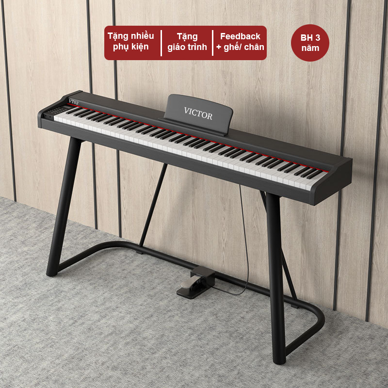  Đàn Piano Điện VICTOR VT02 - 88 Phím - Full Phụ Kiện Đàn Xịn Chắc Chắn Bền Đẹp Bảo Hành Lâu Và Tặng Khóa Học. 