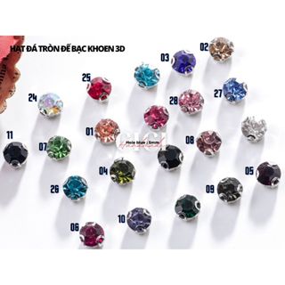  Túi 50-100 hạt đá tròn đế bạc khoen 3D nhiều màu Cici Handmade chuyên hạt đá hạt pha lê hạt cườm hạt trang sức tự làm 