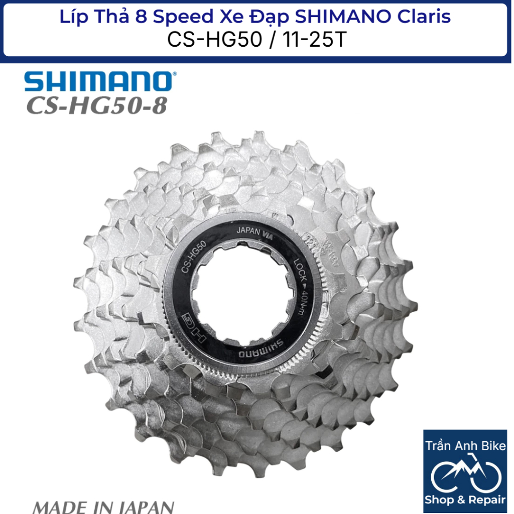 Líp Thả Líp Xe Đạp 8 Tốc Độ SHIMANO Claris CS HG50 12-25T 8S – Chính Hãng