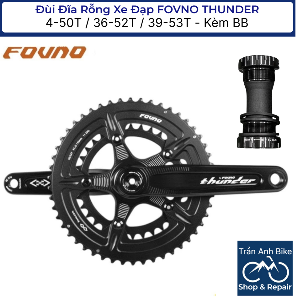 Đùi Đĩa (Giò dĩa) Rỗng Xe Đạp FOVNO THUNDER 34-50T / 36-52T / 39-53T