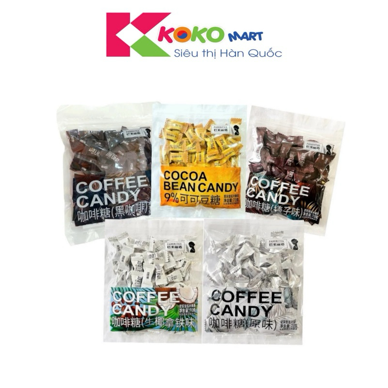 Kẹo Cà Phê Coffee Candy Pamiriter gói 70g (Vị cacao,coffee đen,coffe bạc xỉu,..)