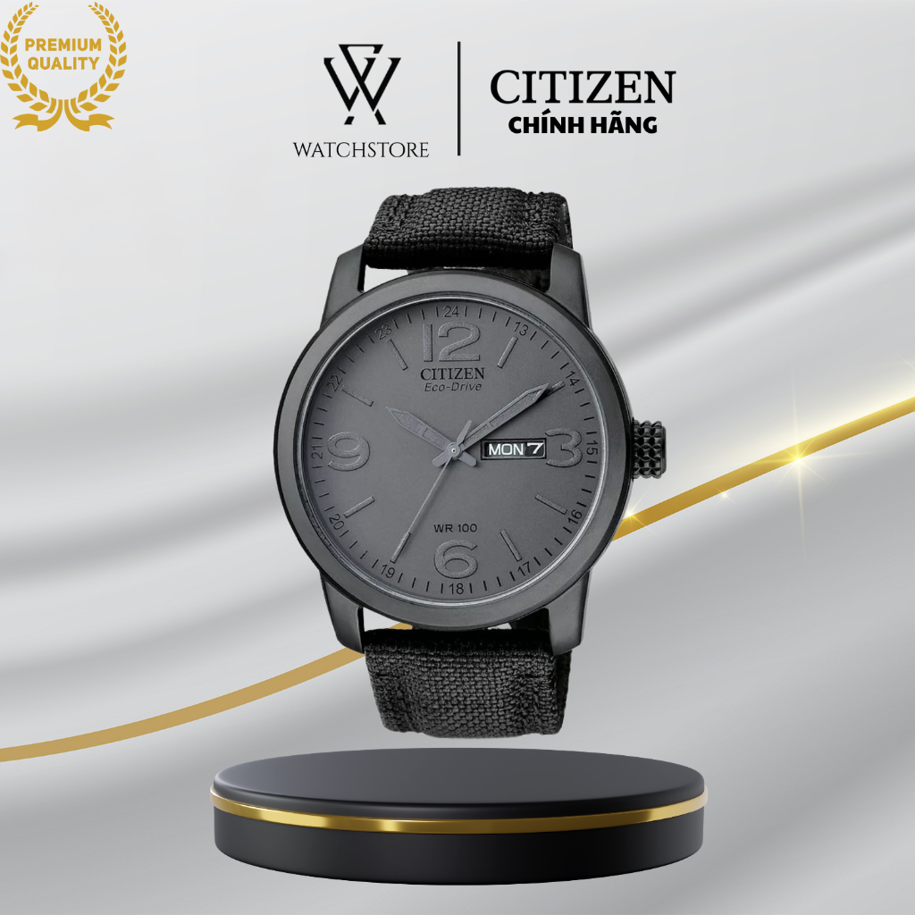 Đồng Hồ Nam Eco Drive Citizen BM8475-00F Màu Full Black Dây Dù Mặt Kính Khoáng 42mm Kháng Nước Chính
