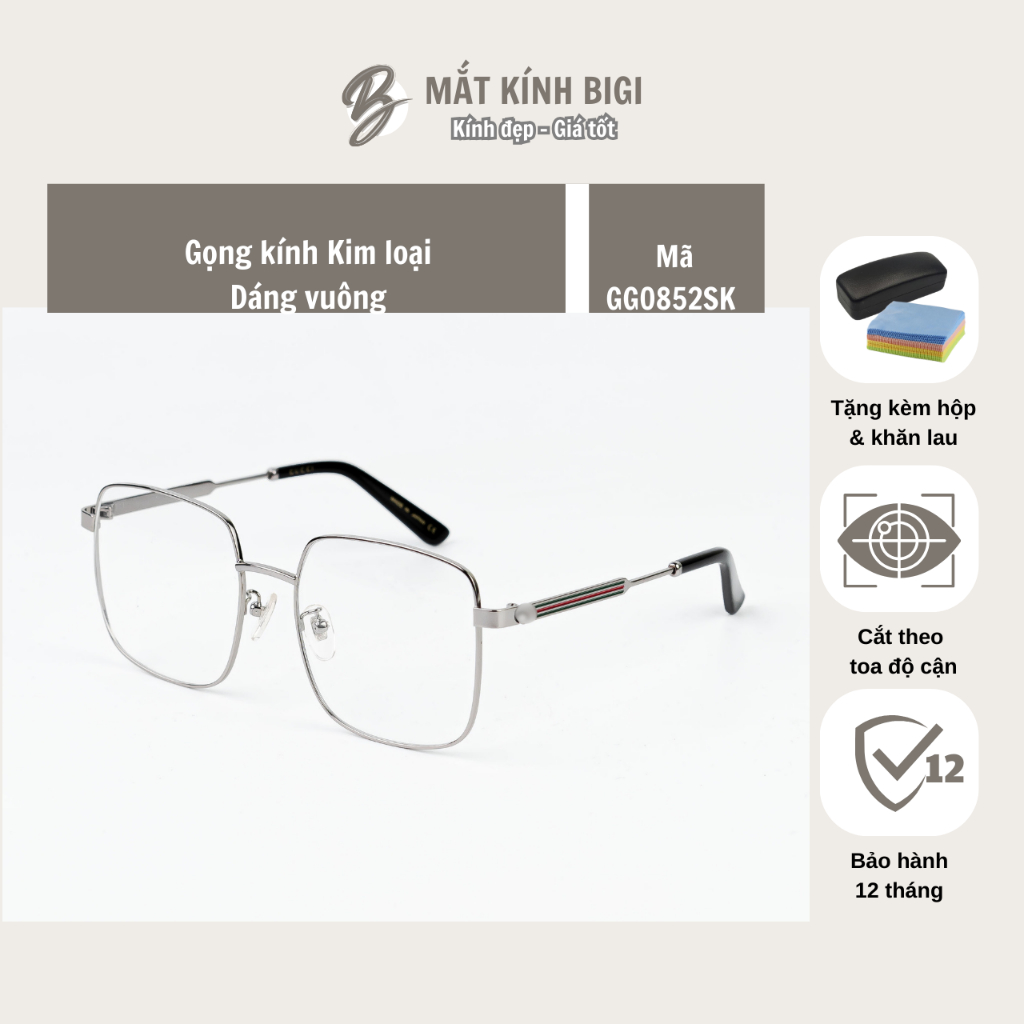 Gọng kính GG0852SK dáng vuông kim loại cao cấp fullbox