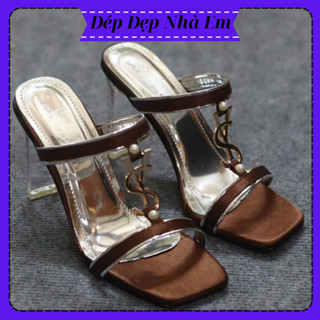  Dép cao gót trong suốt phối dây chữ  thời trang – Đế vuông chắc chắn – Tôn dáng sang chảnh dễ mang TT014 
