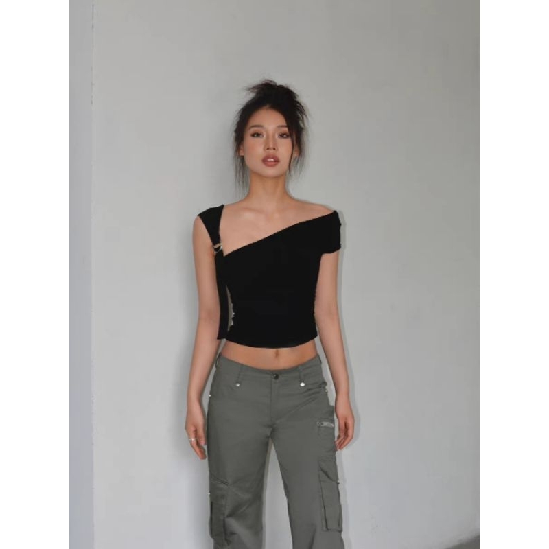 Áo lệch vai form ôm body sexy chất liệu cotton thoáng mát dễ chịu phù hợp cho nữ AC007