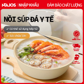 Nồi Đá Chống Dính Nhật Cao Cấp - Nồi bếp từ emojoo vân đá có quai cầm bằng gỗ, nắp kính sang trọng