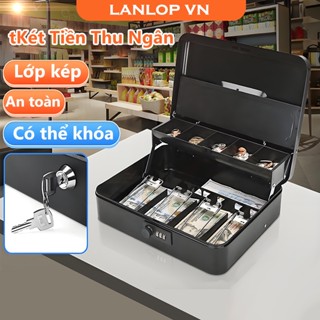 LANLOP Két Tiền Thu Ngân Két sắt mini Trường hợp thanh toán xách tay hai lớp Hộp tiền có chìa khóa Hộp lưu trữ Đen/Màu