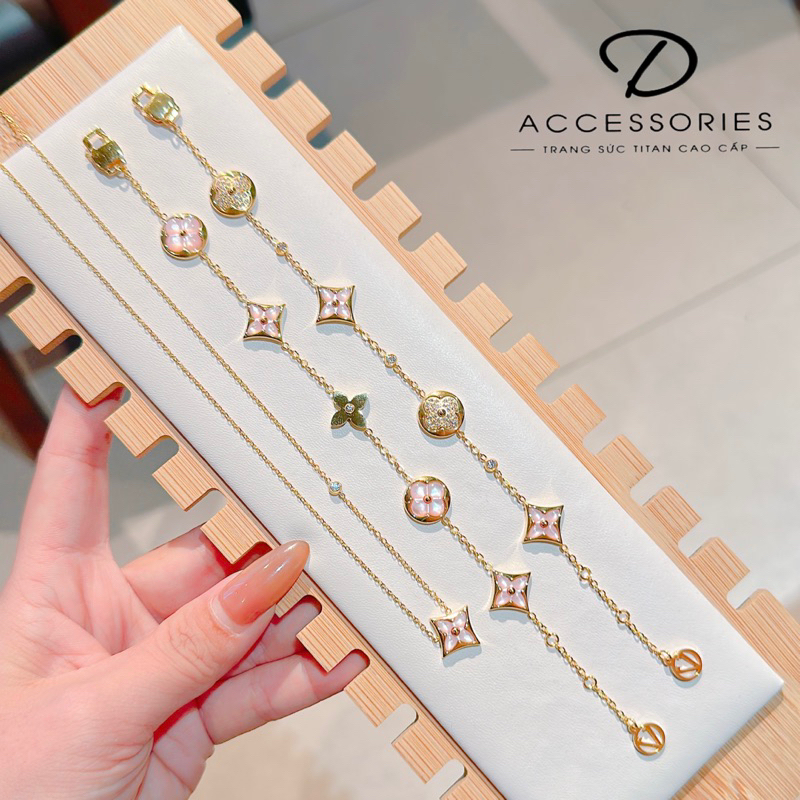 Bộ Dây Chuyền, Lắc Tay Titan Hoa Ẩn Xà Cừ Sang Trọng .NguyenTraDuongAcc