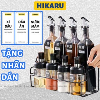   COMBO 8 Chai  Lọ Đựng Gia Vị Dầu Ăn  Kèm Vòi Rót  HIKARU Thủy Tinh 500ml Vuông & Lọ Gia Vị Kèm Thìa 