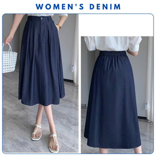 Chân váy jeans Bigsize nữ dáng dài chữ A thiết kế cạp chun co giãn Chân váy denim bò nữ cạp cao che khuyết điểm CV80