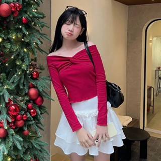  Áo Kiểu Tay Dài Trễ Vai Xoắn Ngực Dáng ôm body YUMI áo dài tay nữ ôm thun gân co giãn 