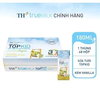 Thùng 48 hộp sữa tươi TH Kem Vani tự nhiên TH True Milk Topkid Organic 180ml