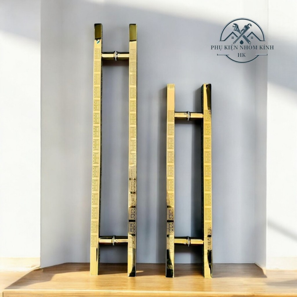 Tay Nắm Cửa Vuông Vàng Chữ Vạn Inox Cao Cấp Sus 304 Mạ Vàng Nano Pvd - Tay Nắm Cửa Thủy Lực Kính Cườ