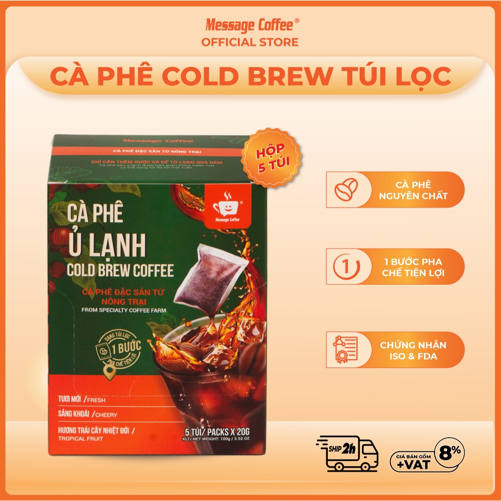 Cà phê Ủ Lạnh Cold Brew túi lọc Arabica Cầu Đất, cafe tiện lợi một bước pha chế từ Message Coffee hộ